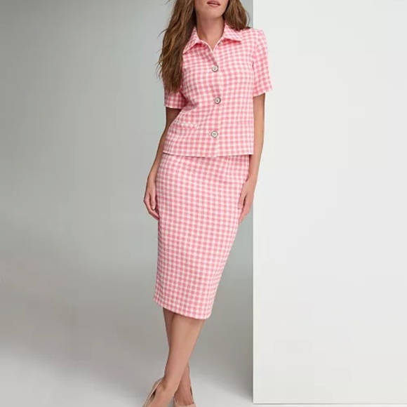 Tommy Hilfiger Pink Gingham Short Sleeve Tweed Button-Up Top – Size 4 - Picture 3 of 14